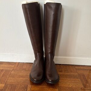 Tory Burch Brown Leather Riding Boots Wide Calf Size 7.5